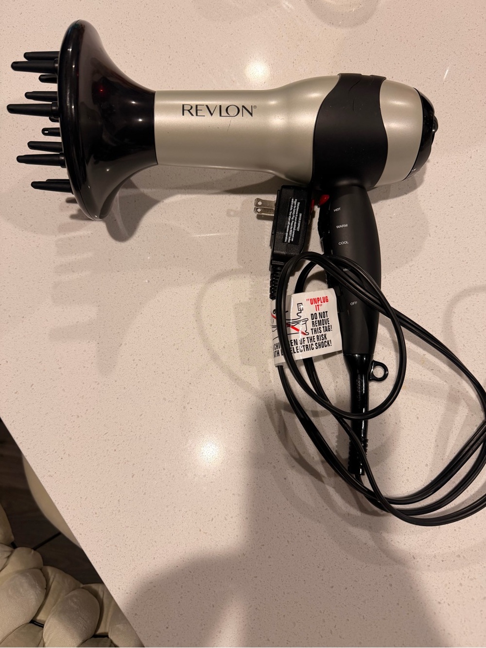 Revlon Black and Silver Hair Dryer with Diffuser Attachment